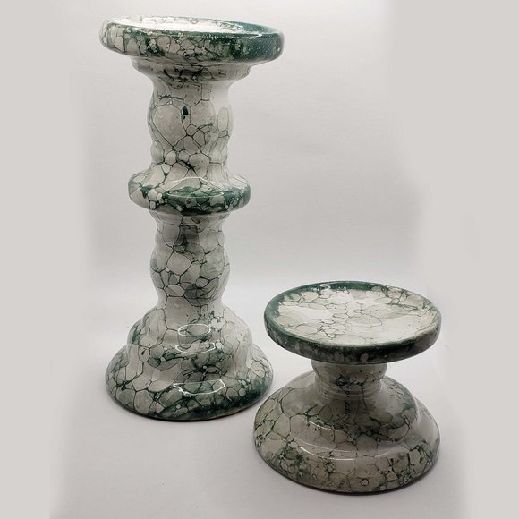 Unknown Accents Ceramic Pillar Candle Holders Set Green Bubble Poshmark